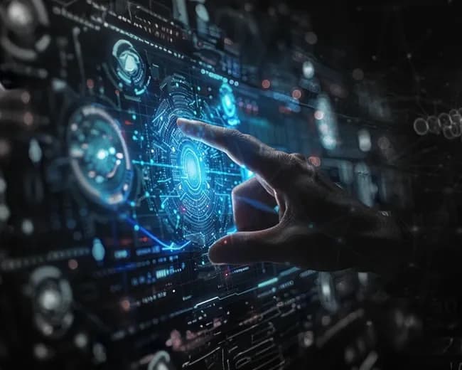 A finger interacting with the screen showing automation technology.