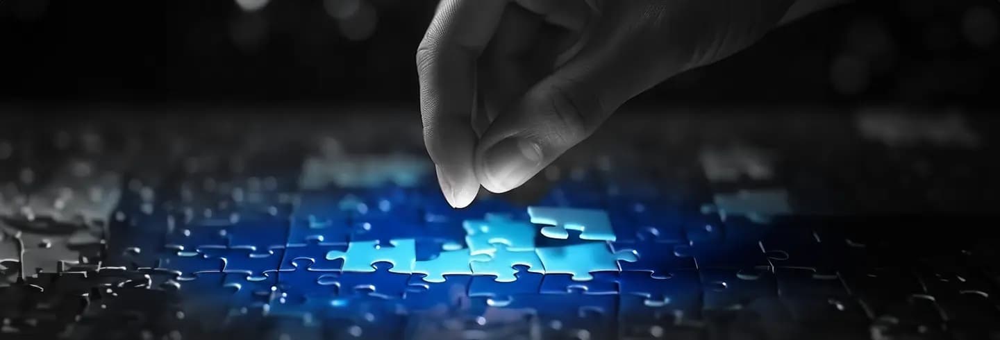a person touching the screen made of puzzles